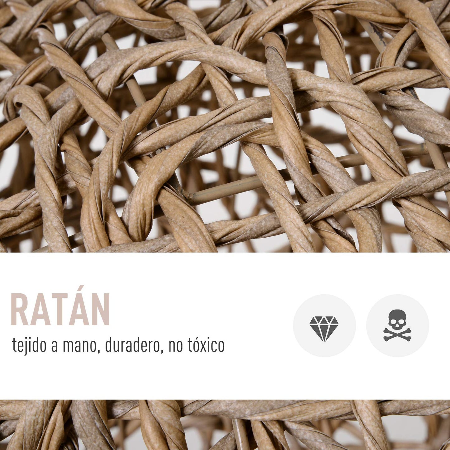 Cama Cueva de Ratán para Gatos o Mascotas Pequeña con Base Trípode Cojín de Felpa y Algodón Suave Diseño Elevado Estable Φ52x58 cm Madera Natural