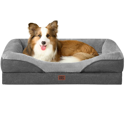 Cama Ortopedica y Viscoelastica para Perro Grande 91x68x17.5 cm, Memory Foam Sofa para Perros Lavable, Cama Gato Suave, Gris Oscuro