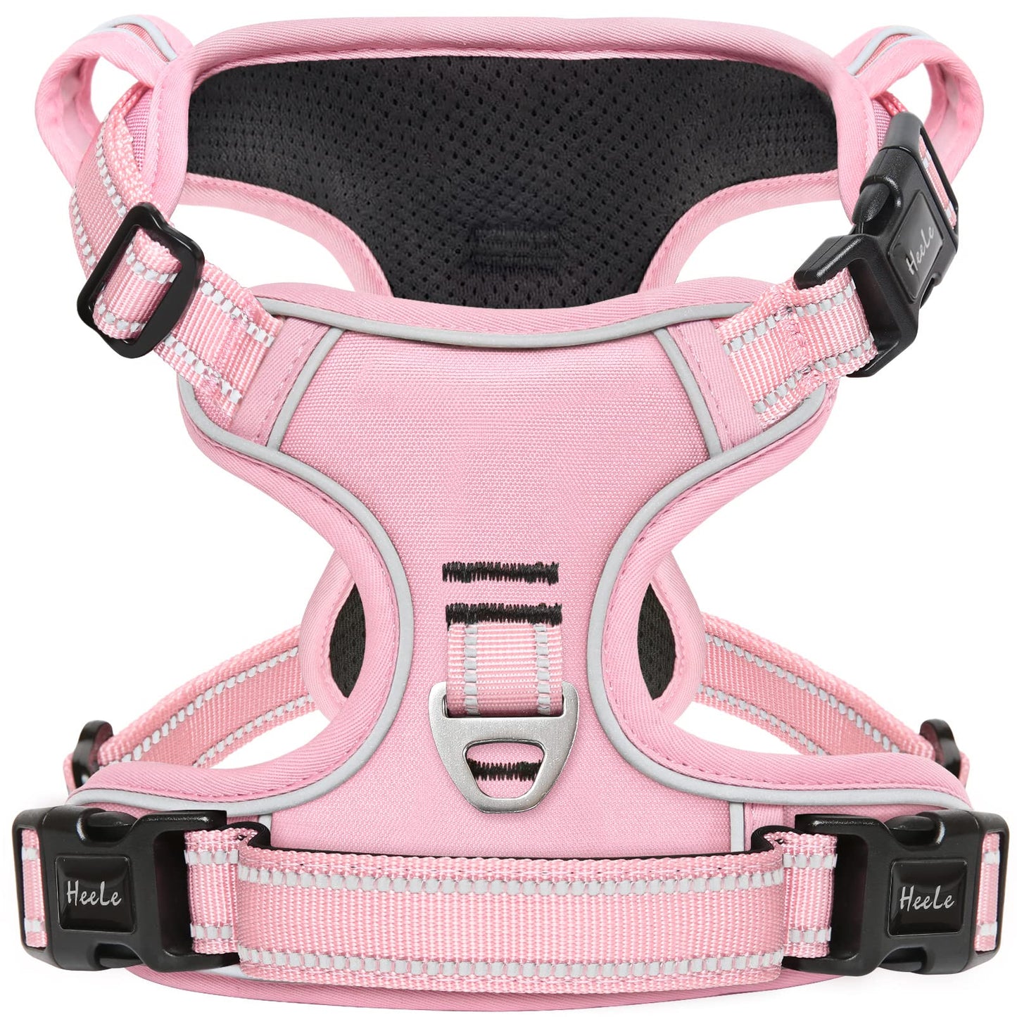Arnés para Perro Mediano Arnes para Perro Chaleco Reflectante con 3 Hebillas de Liberación Pápida Arnés para Perro Ajustable, Mango Acolchado, Confort, Liberacion del Cuello, Rosa Claro, L