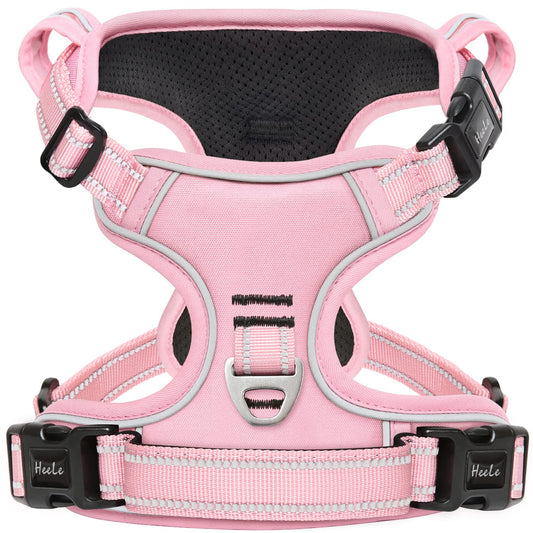 Arnés para Perro Mediano Arnes para Perro Chaleco Reflectante con 3 Hebillas de Liberación Pápida Arnés para Perro Ajustable, Mango Acolchado, Confort, Liberacion del Cuello, Rosa Claro, L