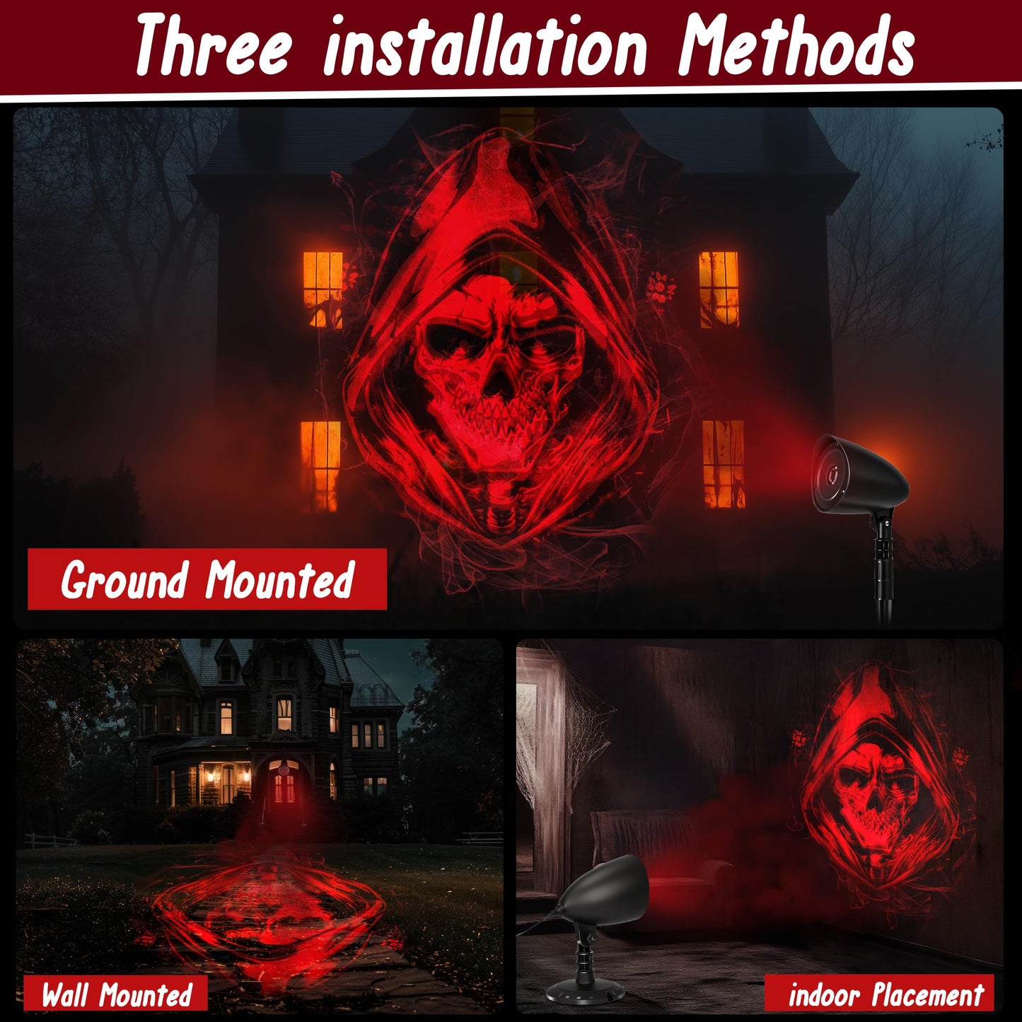 Proyector Halloween Decoracion Exterior Casa - 3D Dinámica Roja Calavera LED Lámpara Impermeable, Decoración Halloween Luces para Puerta Interior Ventanas y Jardines Decoração