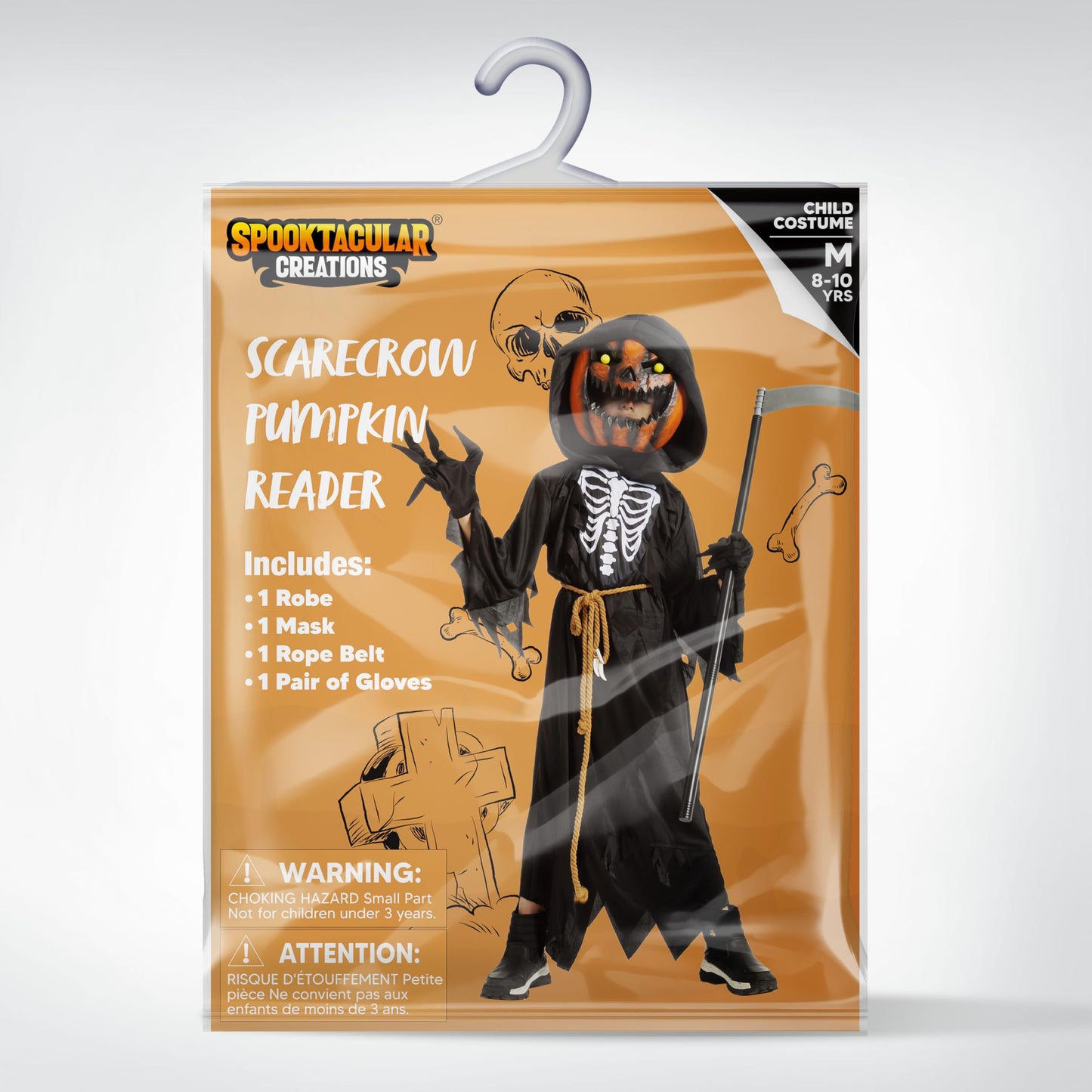 Disfraz de espantapájaros y calabaza para niño de Halloween con cabeza de calabaza para cosplay y juegos de rol (extragrande (12-14 años))