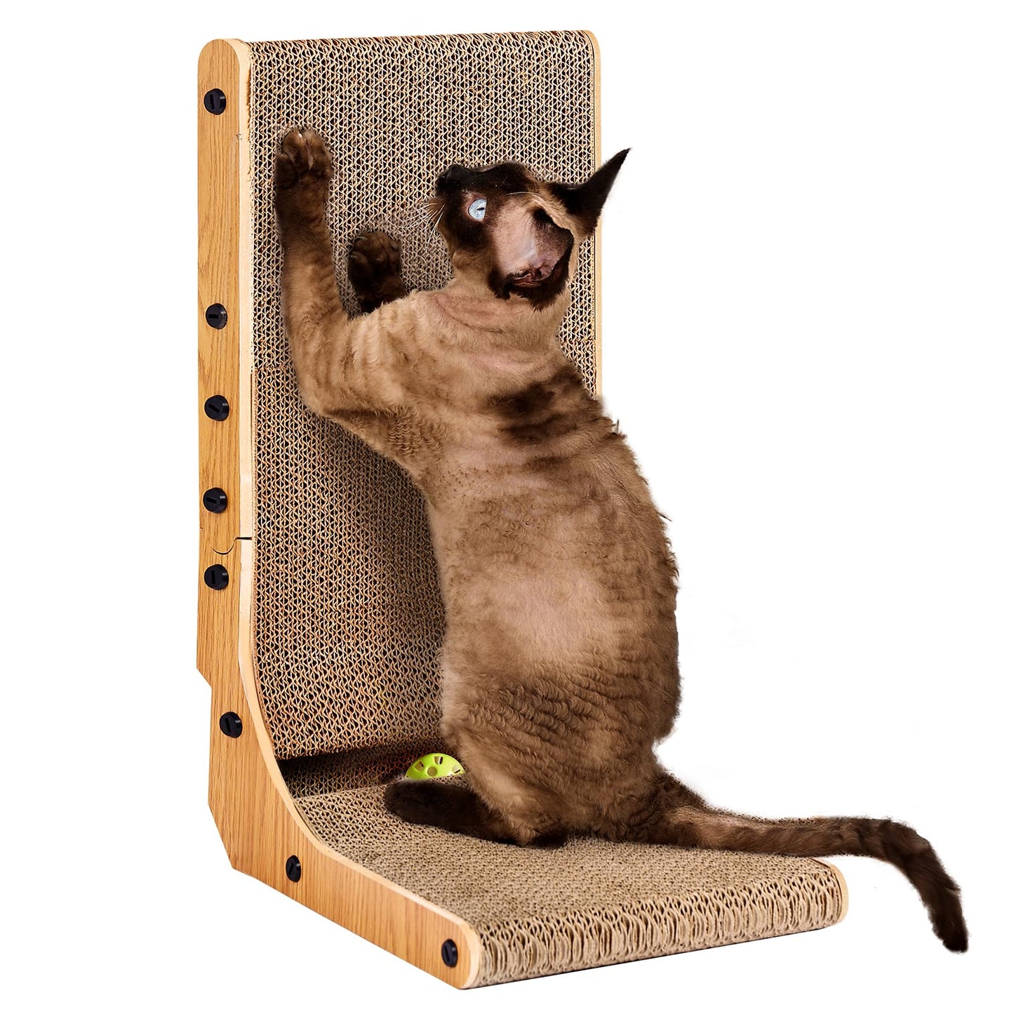 Rascador para Gatos en Forma de L, 48 cm Rascador de Cartón para Gatos de Interior con Juguete de Pelota, Tamaño Mediano