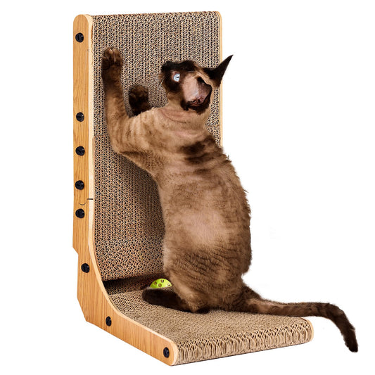 Rascador para Gatos en Forma de L, 48 cm Rascador de Cartón para Gatos de Interior con Juguete de Pelota, Tamaño Mediano