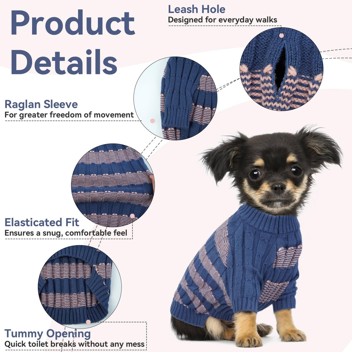 Abrigo Suéter Perro Grande, Cálido y Elástico Sueter Perro Invierno Ropa Labrador, Diseño a Rayas Jersey Punto con Agujero para Correa para Salidas Rápidas, Azul XXL
