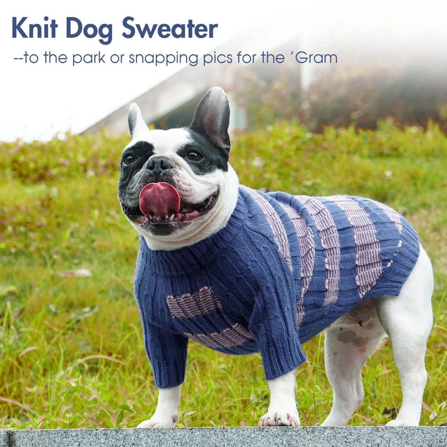 Abrigo Suéter Perro Grande, Cálido y Elástico Sueter Perro Invierno Ropa Labrador, Diseño a Rayas Jersey Punto con Agujero para Correa para Salidas Rápidas, Azul XXL