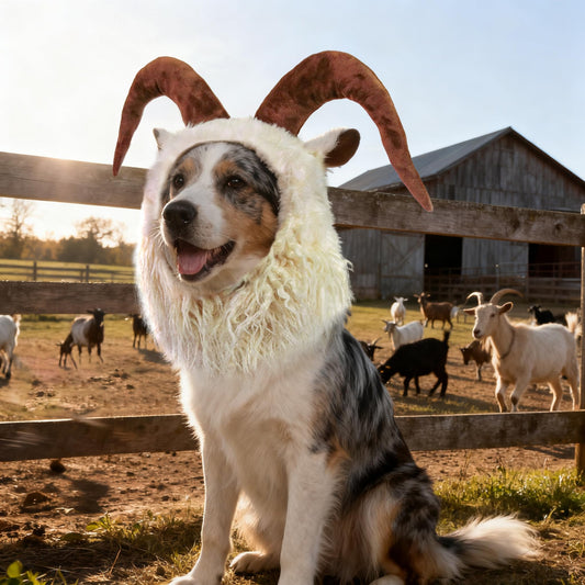 Disfraces para mascotas de Reideer para perro, bonita peluca peluda para Halloween y Navidad, accesorios de ropa para mascotas (cabra, M)