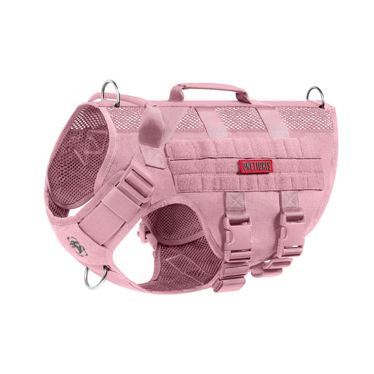 Arnés de seguridad ajustable ultra transpirable para perros grandes/medianos con 2 asas (M rosa)