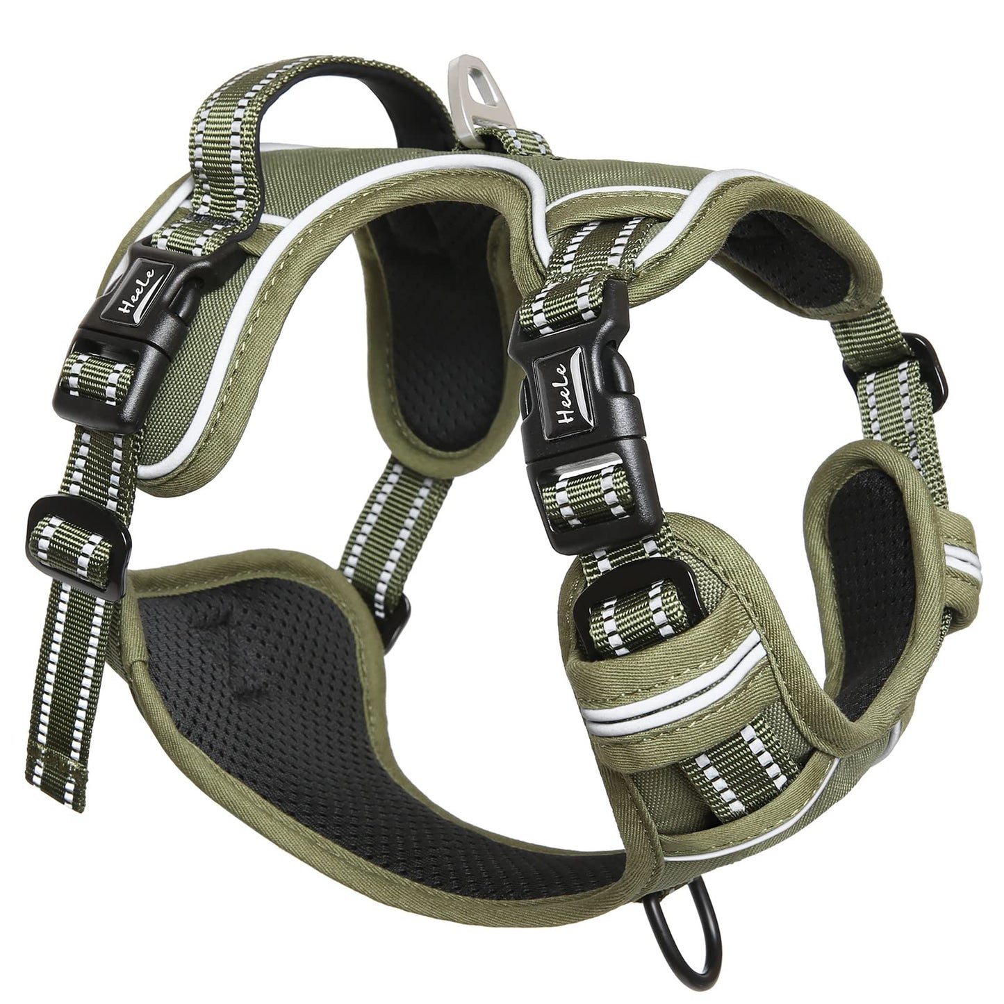 Arnés para Perro, arnés Anti tracción Reflectante, arnés para Perro Mediano Grande con asa Acolchada, 1 Hebilla en la Correa Recta del Cuello, fácil de Poner y Quitar, Verde, L