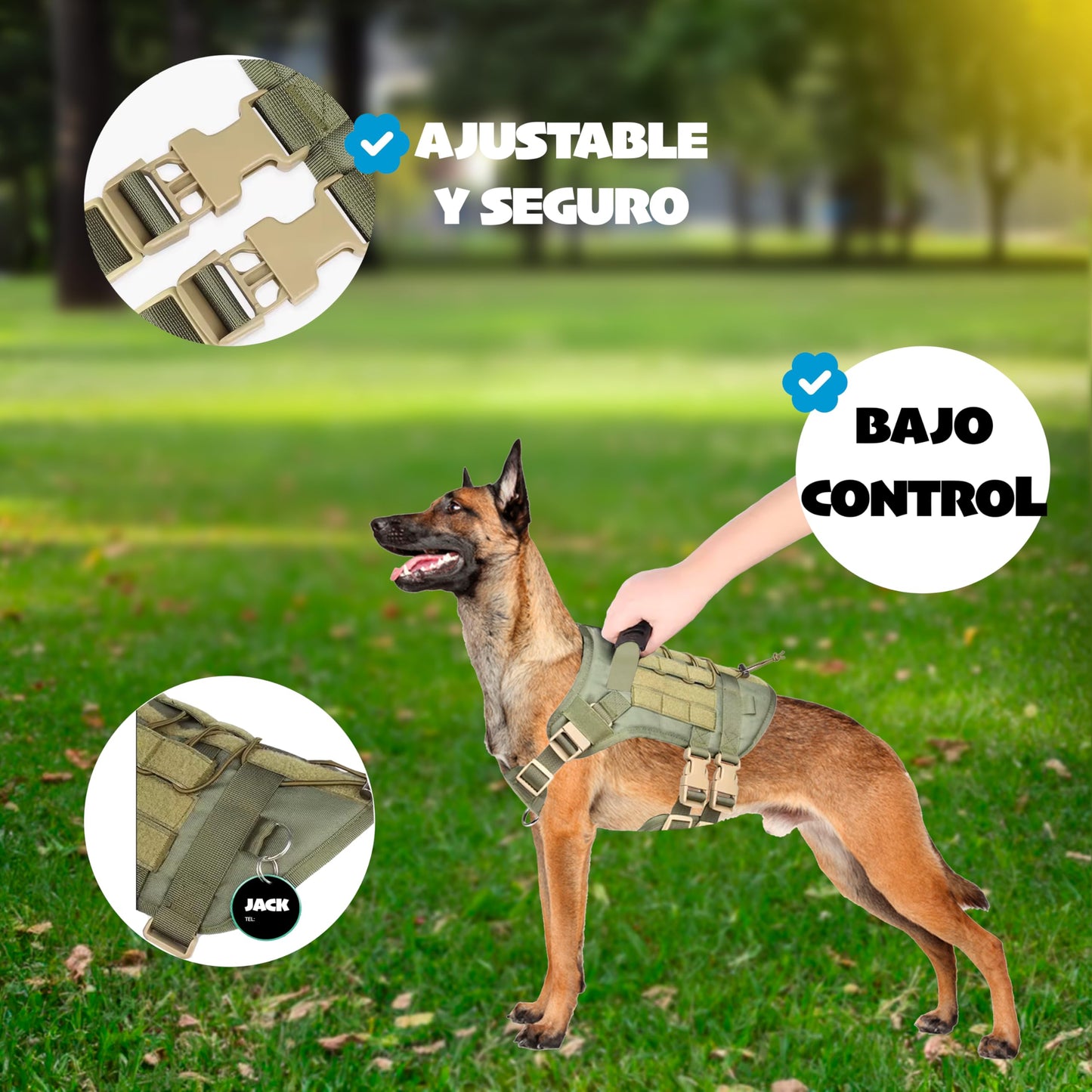 Arnés para Perros, Arnés Antitirones y Asfixia, Chaleco Arnés, Estilo Militar, Uso Profesional, Adiestramiento de Perros, Transpirable y Suave, Arnés Camuflaje, Ajustable & Cómodo