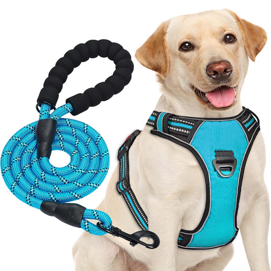Arnés para Perro sin Tirar, Ajustable, Reflectante Oxford, fácil de controlar, Mediano y Grande, con una Correa para Perro Resistente