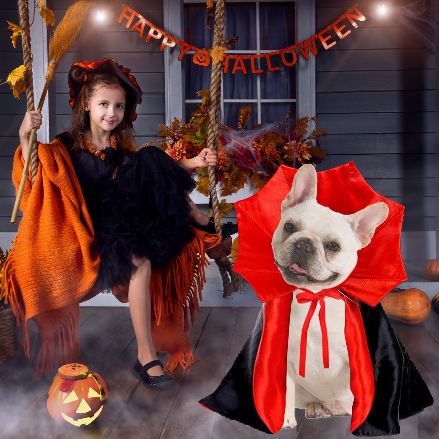 Disfraces de Halloween para Perro, Disfraz de Capa de Vampiro para Perro, Disfraz de Diablo, Capa de Vampiro, Disfraces de Halloween para Perros pequeños, medianos y Grandes, Mascotas (L)