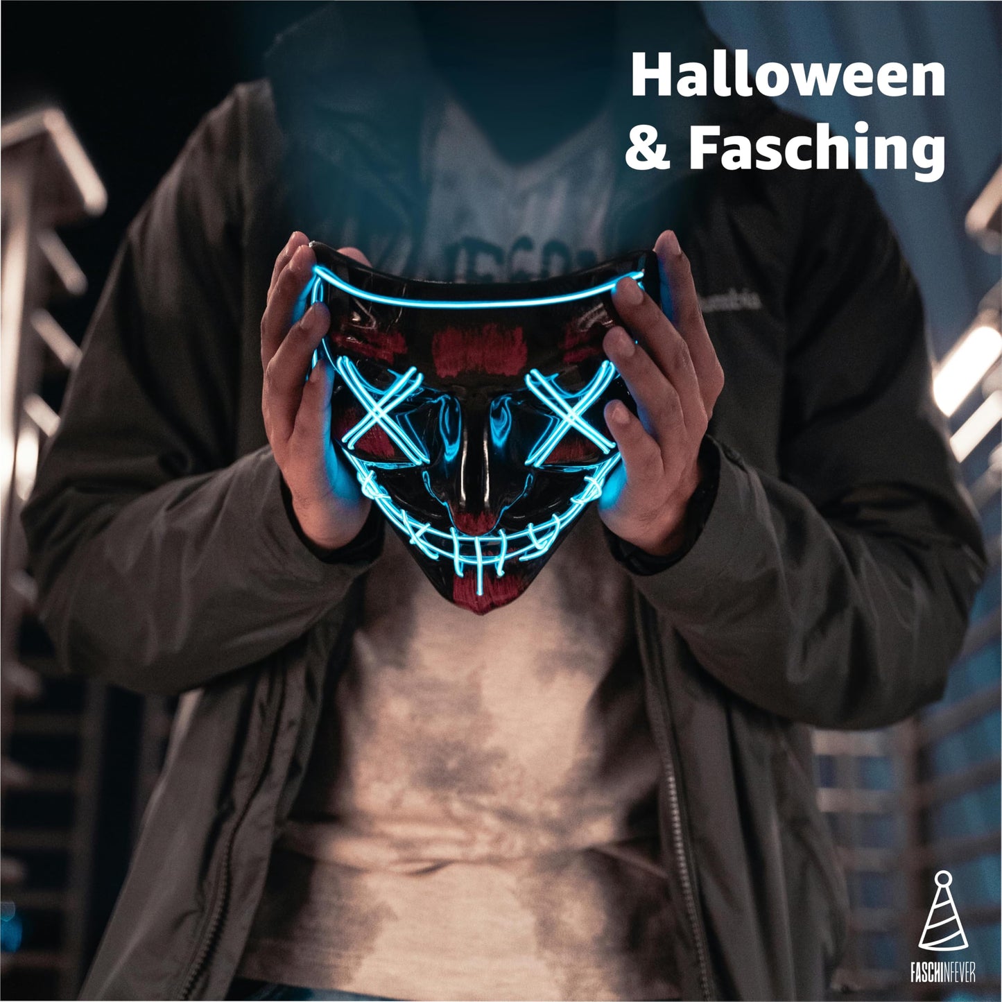 Disfraz Máscara led de Halloween Purge azul, máscara de disfraz con control para Halloween, carnaval y como disfraz para hombres y mujeres, colores a elegir