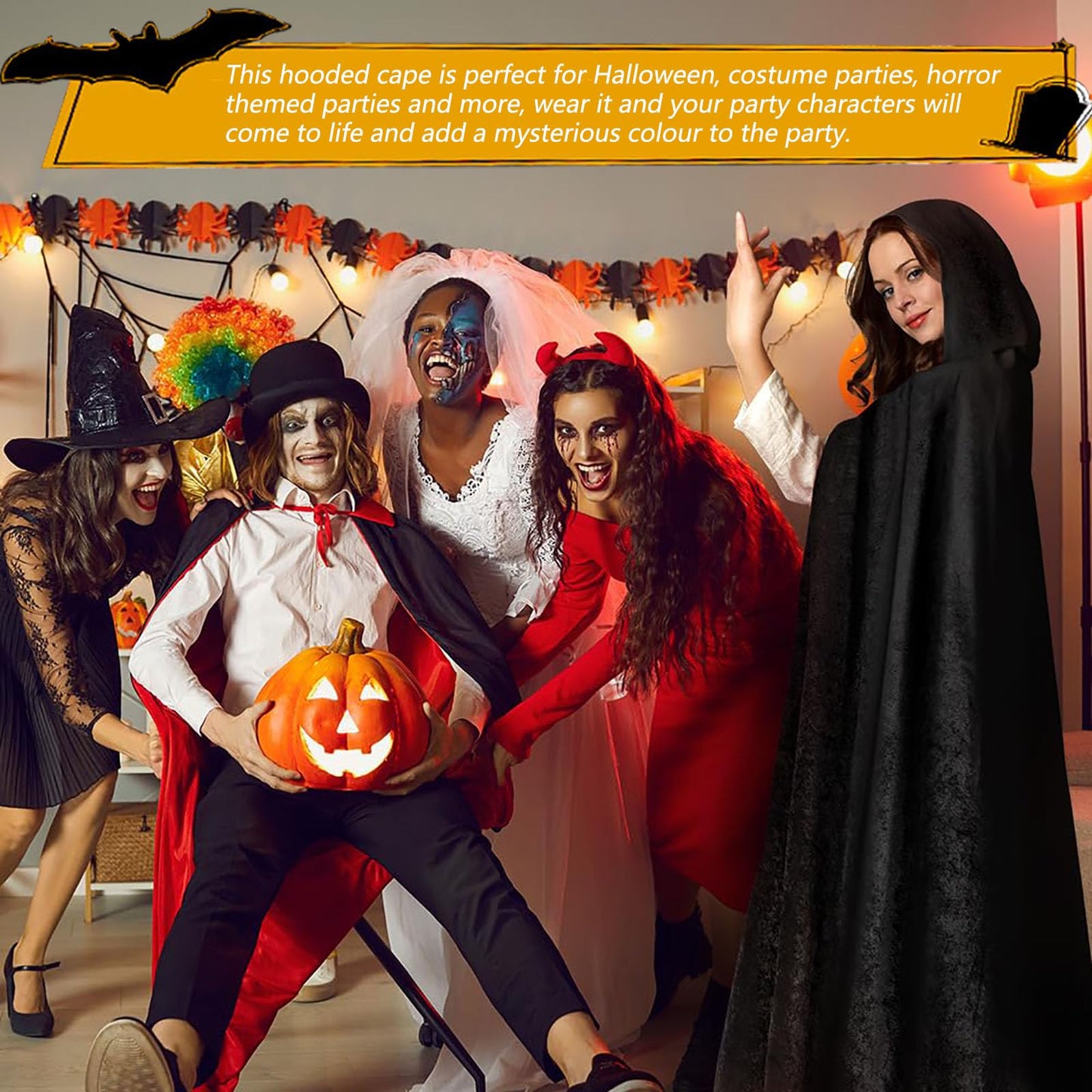 Disfraz Halloween,Largo Capa con Capucha,Capas de Halloween para Adultos/Niños, Capa Disfraz Halloween, para Halloween, Carnaval, Mascarada（150）
