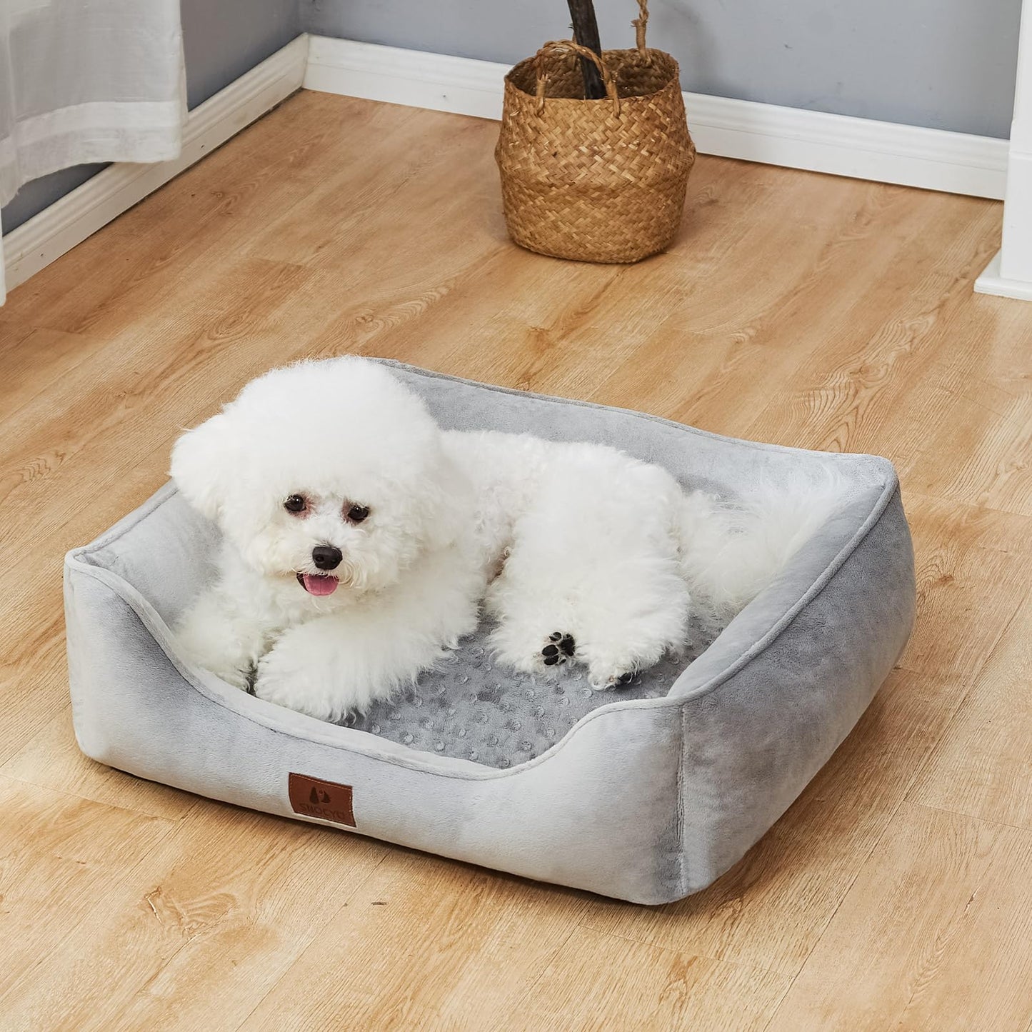 Snocyo Cama para Perros Pequeños y Gatos 55 x 45 x 16 cm, Cojín Lavable Con Funda Extraíble, Sofá Con Bordes Elevados, Mullida Con Puntos de Anclaje, Gris