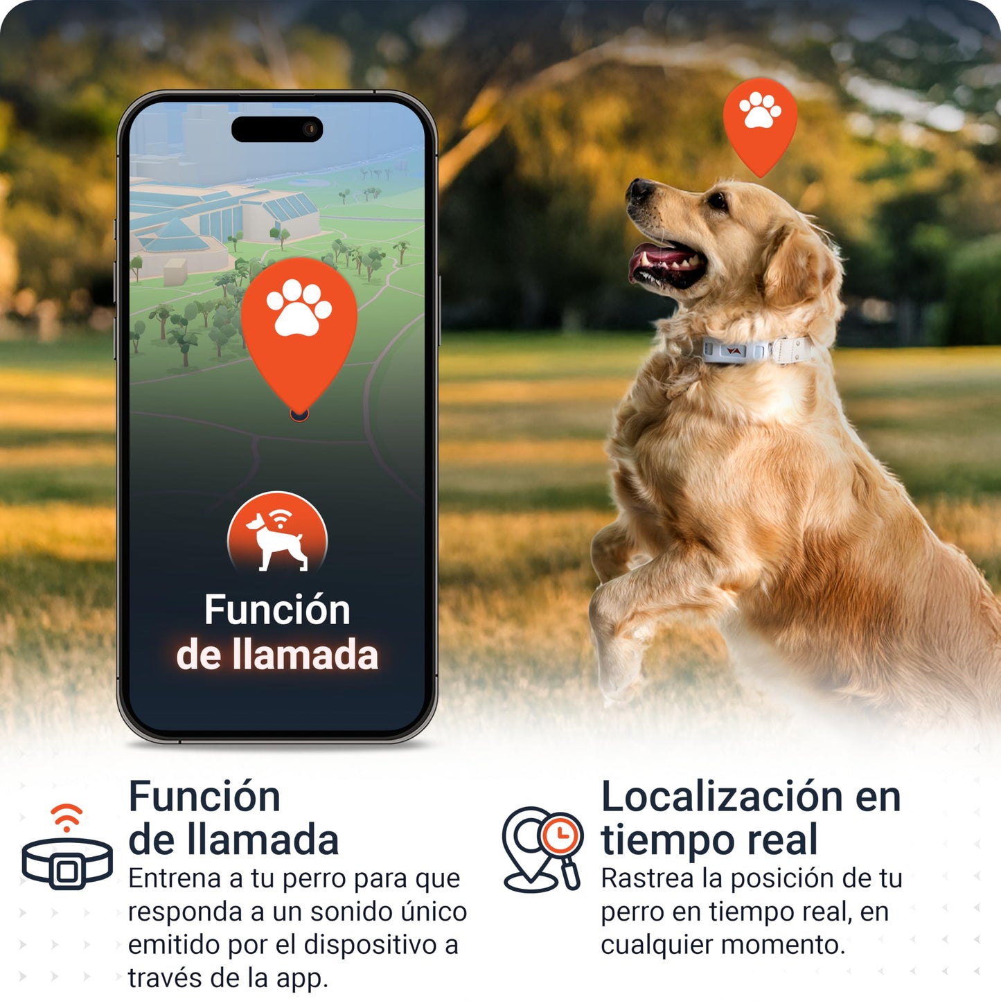Collar Localizador GPS para Perros 4G - Alarmas de Fuga + Seguimiento Global en Tiempo Real - Batería hasta 10 días - 100% Resistente al Agua (IP67) - con Luces LED - Apto para Cualquier Collar - Azul