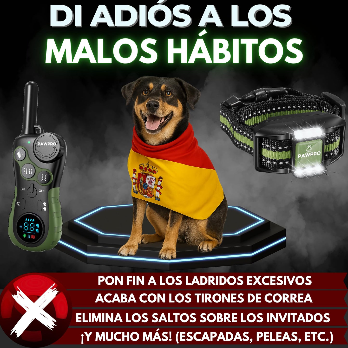 PAWPRO Collar de Adiestramiento, Conforme Nueva Ley Española de Bienestar Animal, Alcance XXL 3 km, Modo Luz Nocturna, BIP Vibración Boost, Apto para Todos los Perros, Resistente al Agua y Recargable