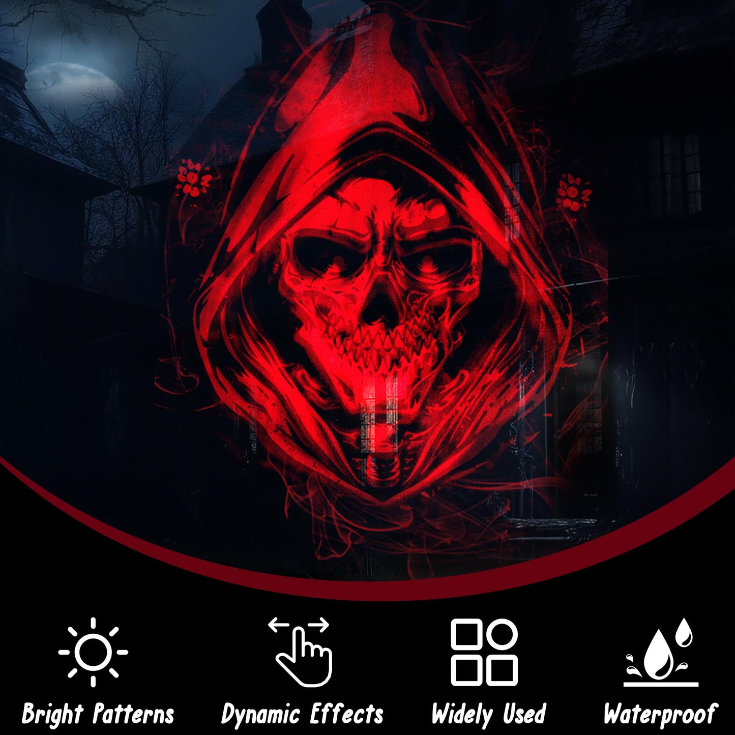 Proyector Halloween Decoracion Exterior Casa - 3D Dinámica Roja Calavera LED Lámpara Impermeable, Decoración Halloween Luces para Puerta Interior Ventanas y Jardines Decoração