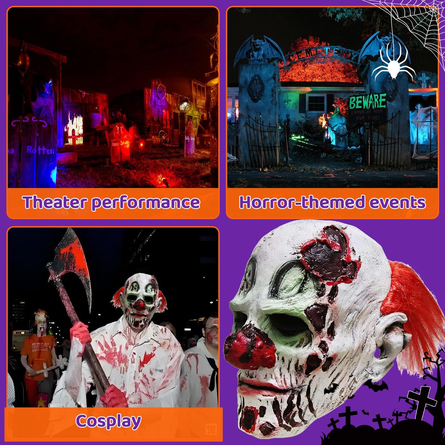 La Llareta Máscara de Payaso de Terror para Halloween - Máscara Espeluznante de Látex para Fiesta, Accesorio de Disfraz Aterrador para Adultos y Adolescentes