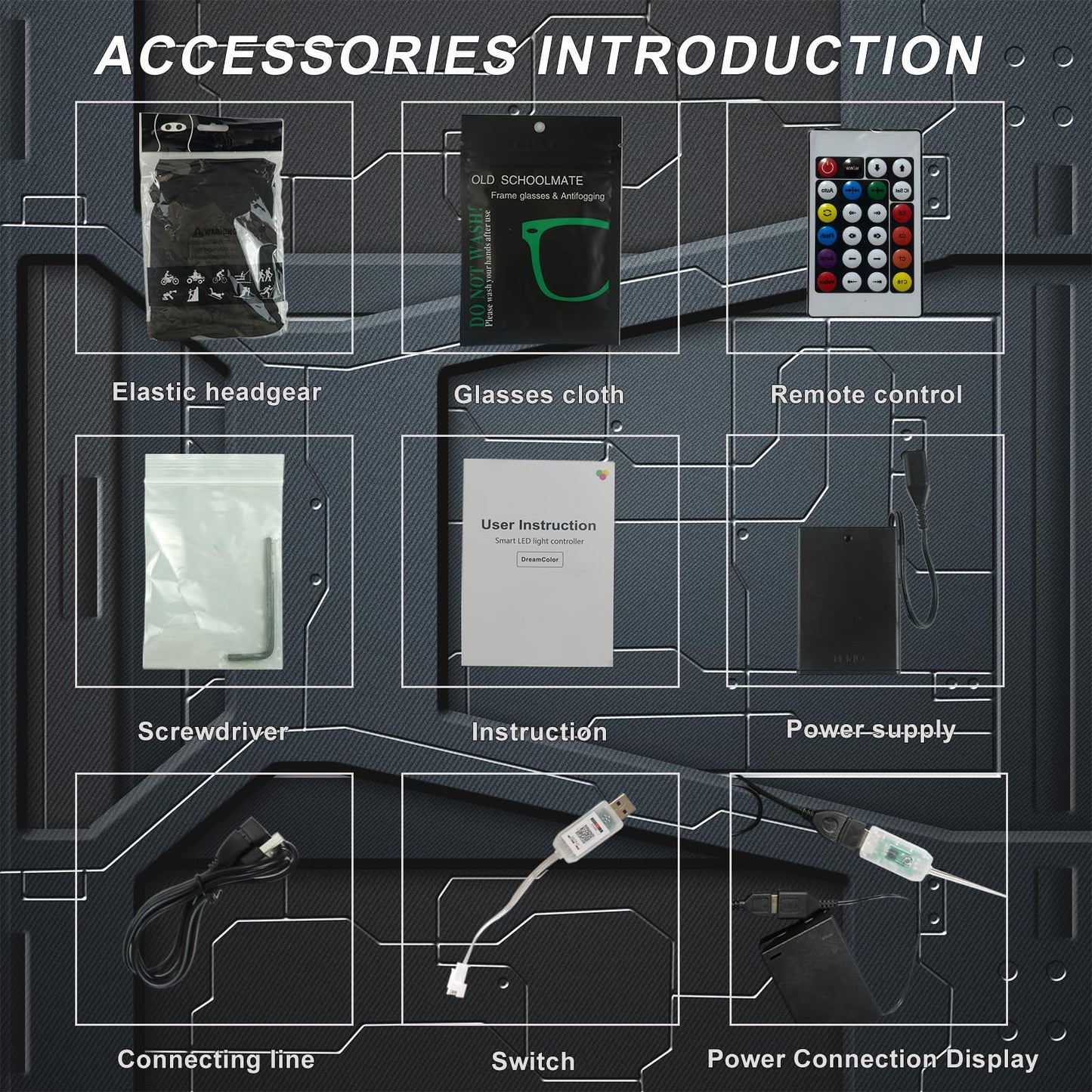 Marikito Máscara punk para hombre, máscara de neón brillante LED de ciencia ficción, perfecta para cosplay