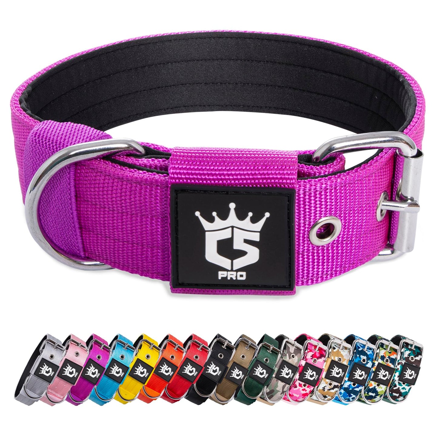 TSPRO Collar Táctico para Perros Ajustable, Collares con Broche de Metal Robusto, de 3,8 cm de Ancho, Duradero y Cómodo para Perros Medianos y Grandes (Morado M)
