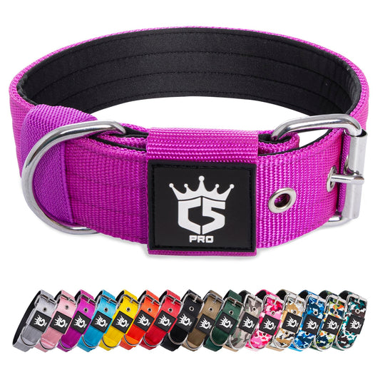 TSPRO Collar Táctico para Perros Ajustable, Collares con Broche de Metal Robusto, de 3,8 cm de Ancho, Duradero y Cómodo para Perros Medianos y Grandes (Morado M)