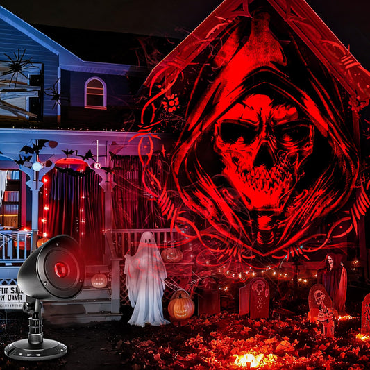 Proyector Halloween Decoracion Exterior Casa - 3D Dinámica Roja Calavera LED Lámpara Impermeable, Decoración Halloween Luces para Puerta Interior Ventanas y Jardines Decoração