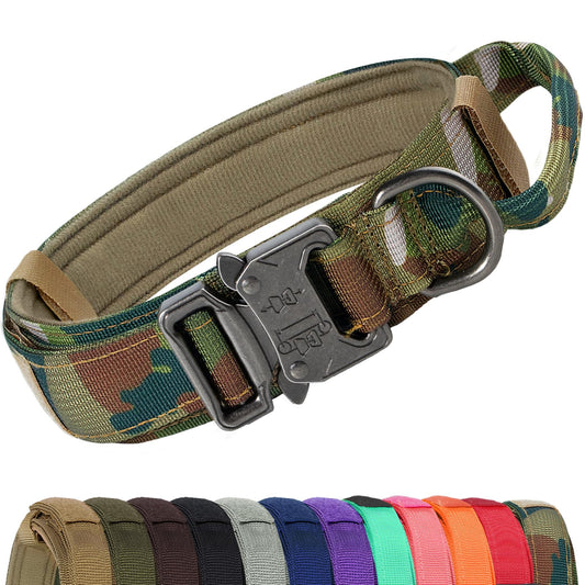 Collar Perro, Táctica Collar Perro Mediano con Mango de Control, Resistente Collares para Perros, Camuflaje, M