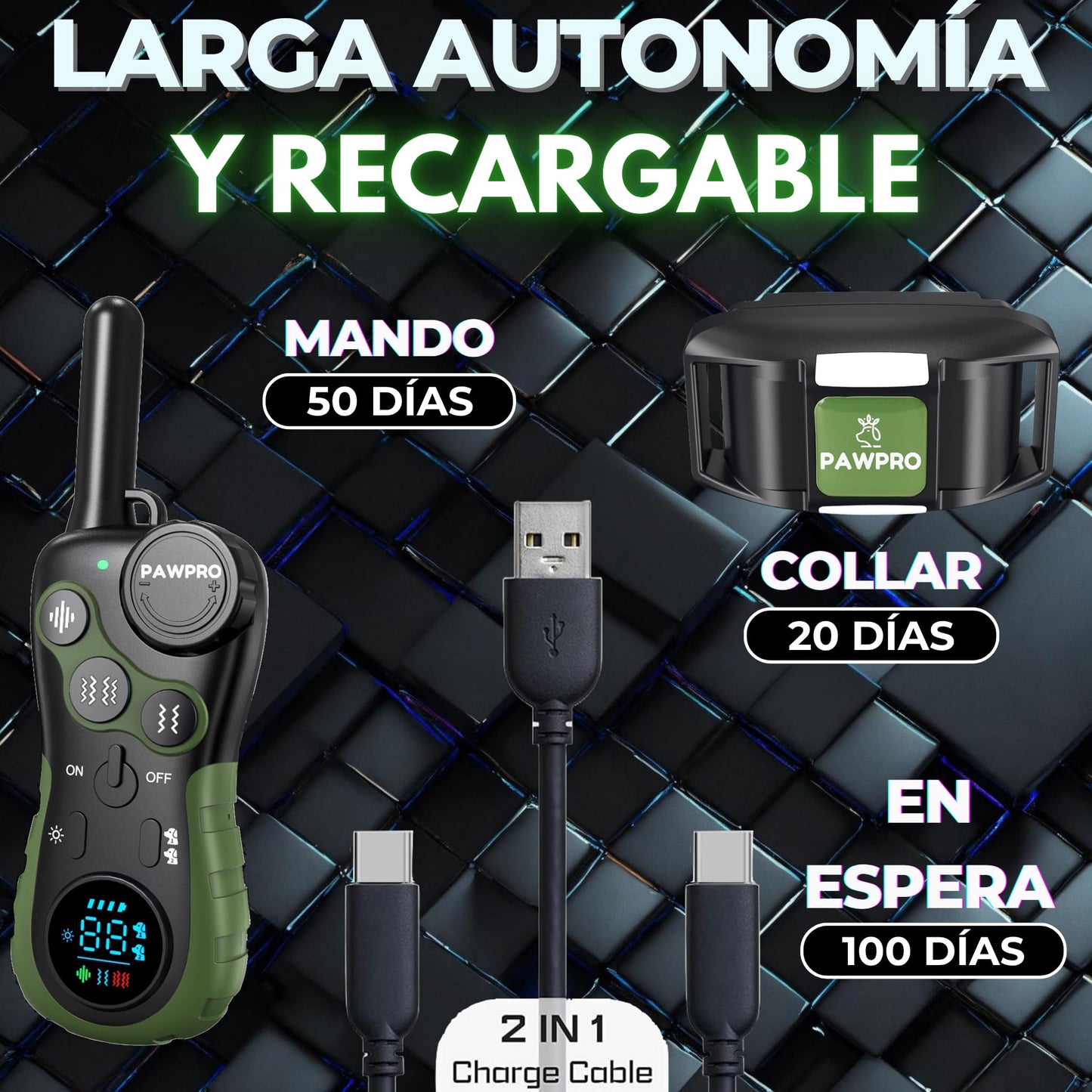 PAWPRO Collar de Adiestramiento, Conforme Nueva Ley Española de Bienestar Animal, Alcance XXL 3 km, Modo Luz Nocturna, BIP Vibración Boost, Apto para Todos los Perros, Resistente al Agua y Recargable