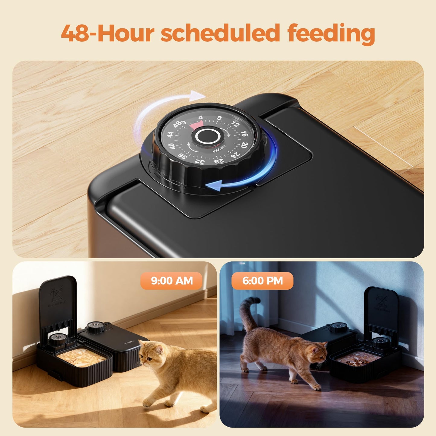 Comedero Gato Automatico Comida Humeda: Dispensador Comida Gatos 48H Programable - Comedero Automatico Perros sin Cable - 350g por Bol - para uso con Alimentos Húmedos y Secos - Negro