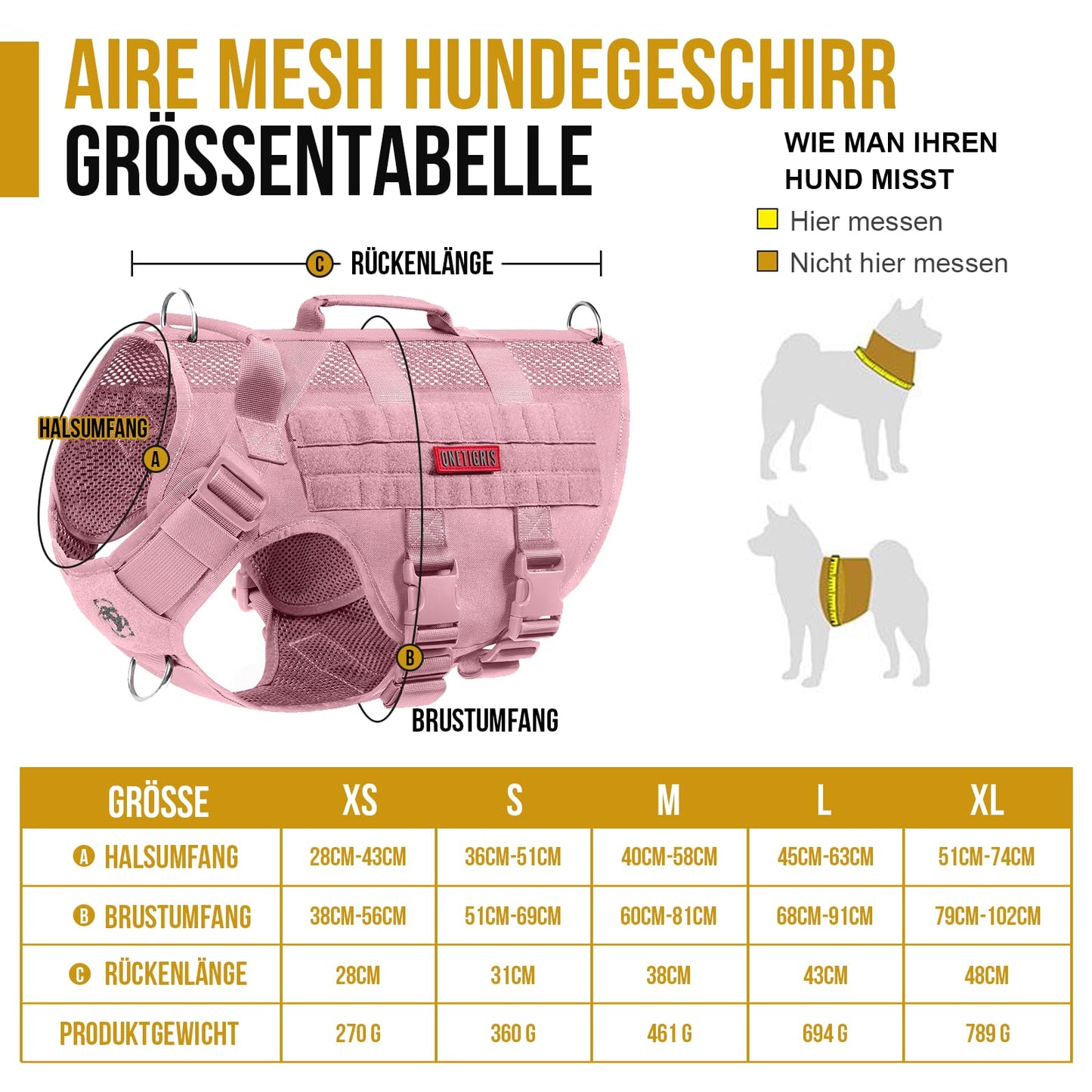 Arnés de seguridad ajustable ultra transpirable para perros grandes/medianos con 2 asas (M rosa)