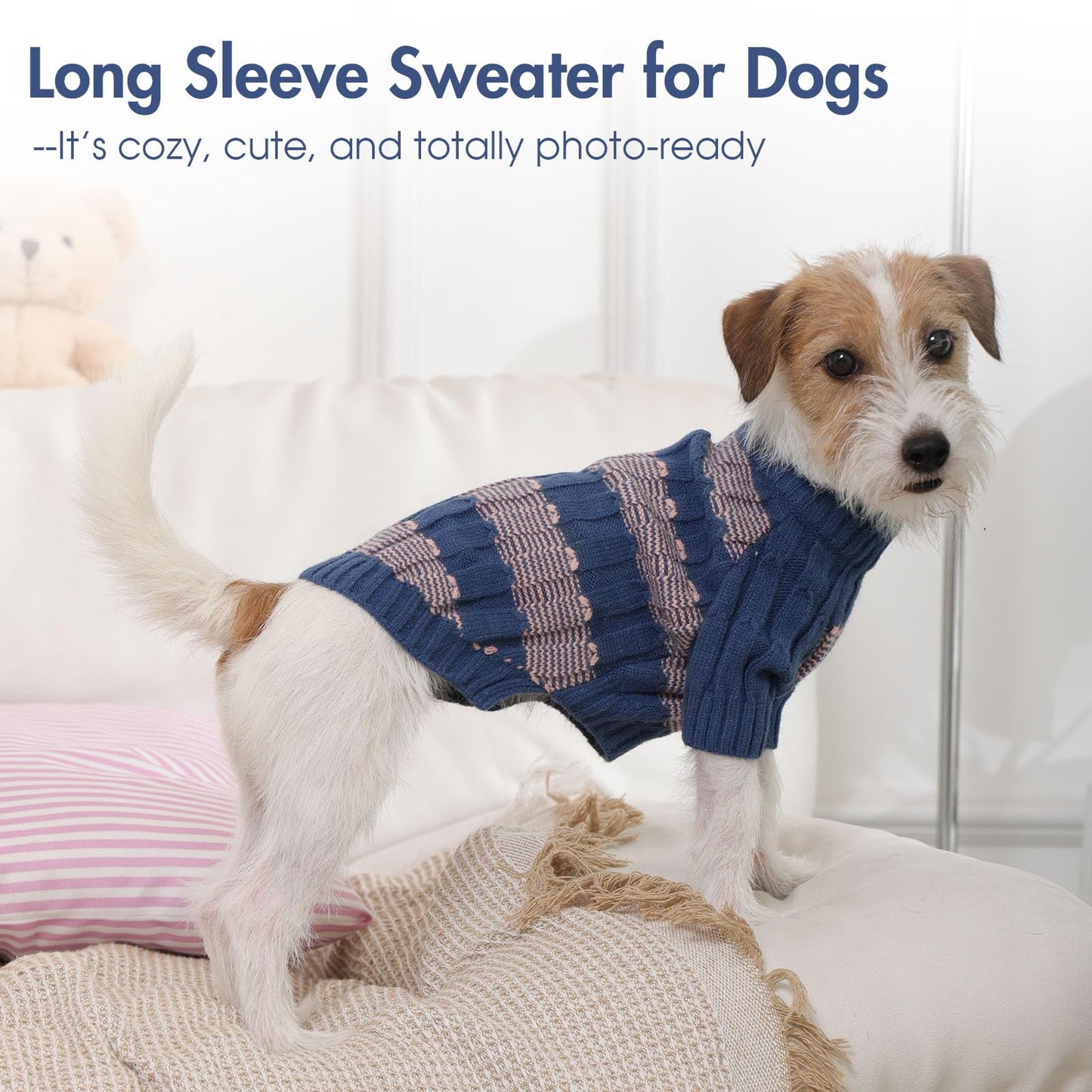Abrigo Suéter Perro Grande, Cálido y Elástico Sueter Perro Invierno Ropa Labrador, Diseño a Rayas Jersey Punto con Agujero para Correa para Salidas Rápidas, Azul XXL