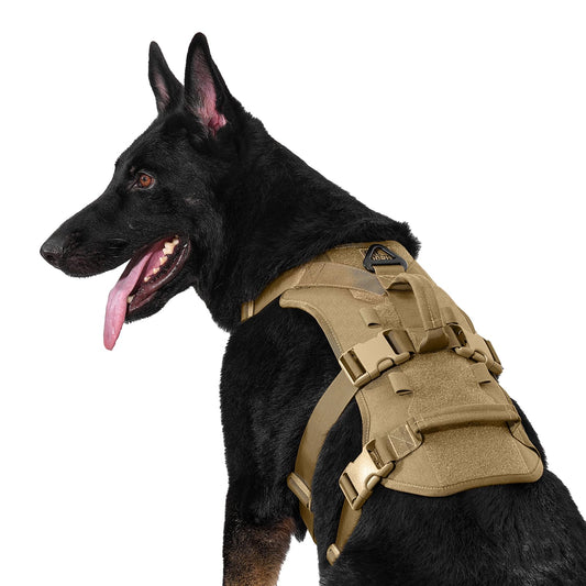 Arnés para perros, T-Bone táctico con 2 asas, a prueba de fugas, arnés ajustable para perros, caza, senderismo, entrenamiento, paseo, actividades al aire libre (marrón, XL)