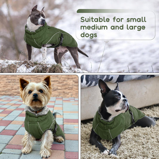Abrigo Invierno Cálido para Perros, Chaqueta Abrigadora de Invierno Chaleco a Prueba de Viento Chaqueta de Felpa Cálido Reflectante Chaleco de Algodón Suave para Cachorro(Verde Militar, L)