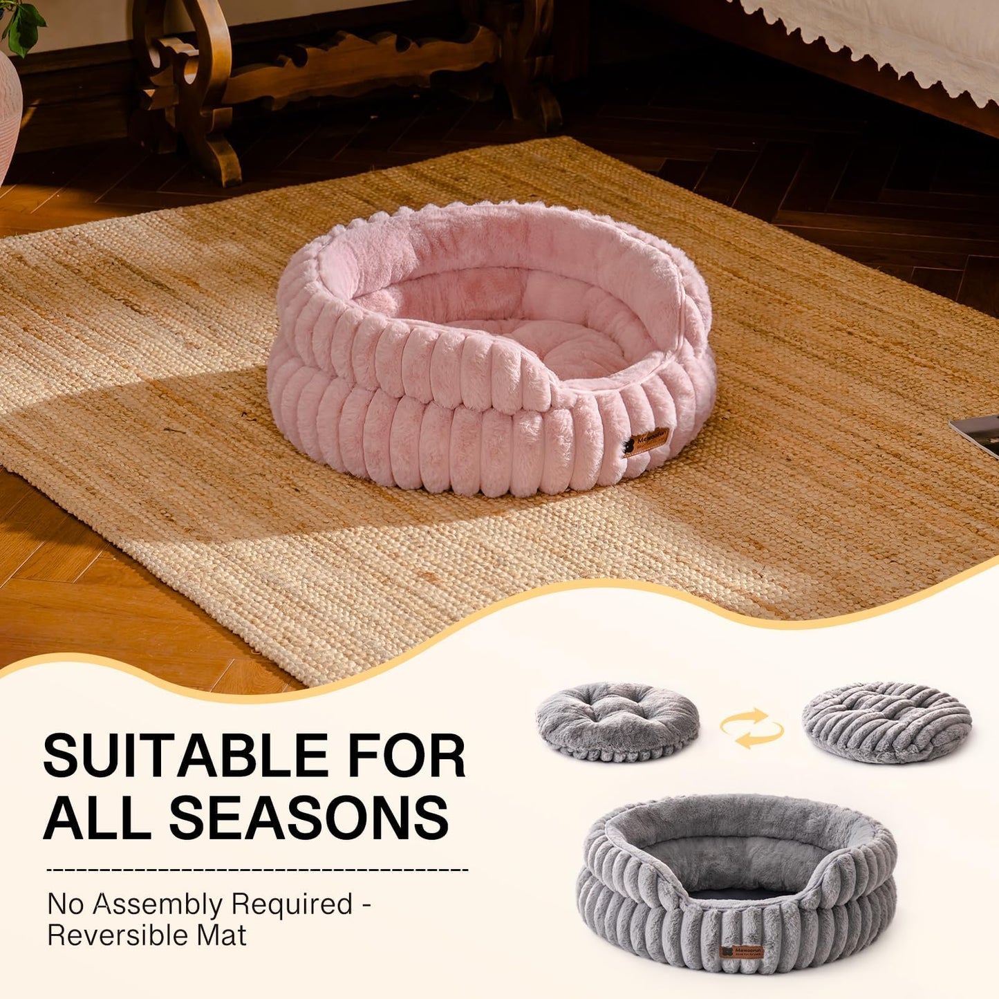 Camas para gatos de interior, cama lavable para gatitos, dona, antiansiedad, esponjosa, calmante para mascotas, para cachorros y gatos, sofá con parte inferior antideslizante