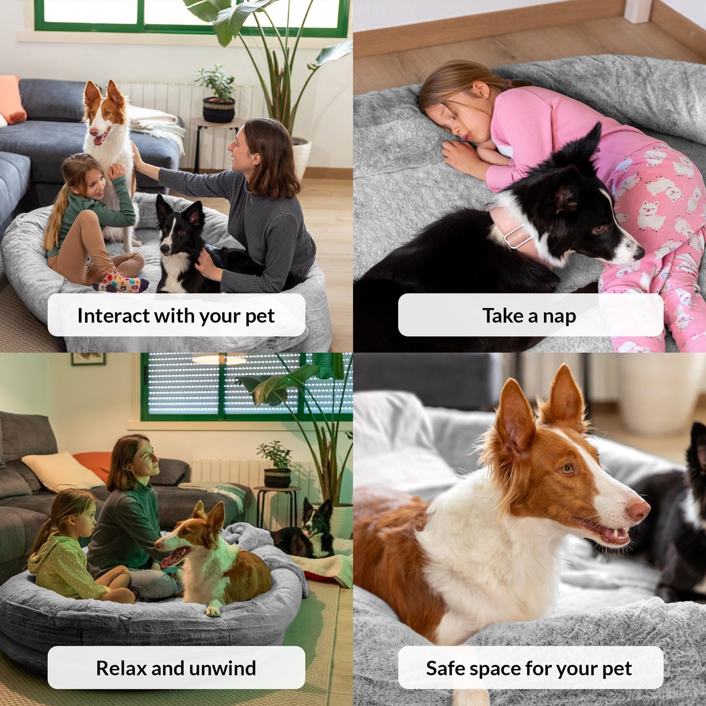 Cama para Humanos y Amigos Peludos | Cama De Perro para Humanos Cálida y Cómoda | Cama Perro Humano De Rosquilla | Manta Incluida y Funda Desmontable | Gris Claro | Human Dog Bed