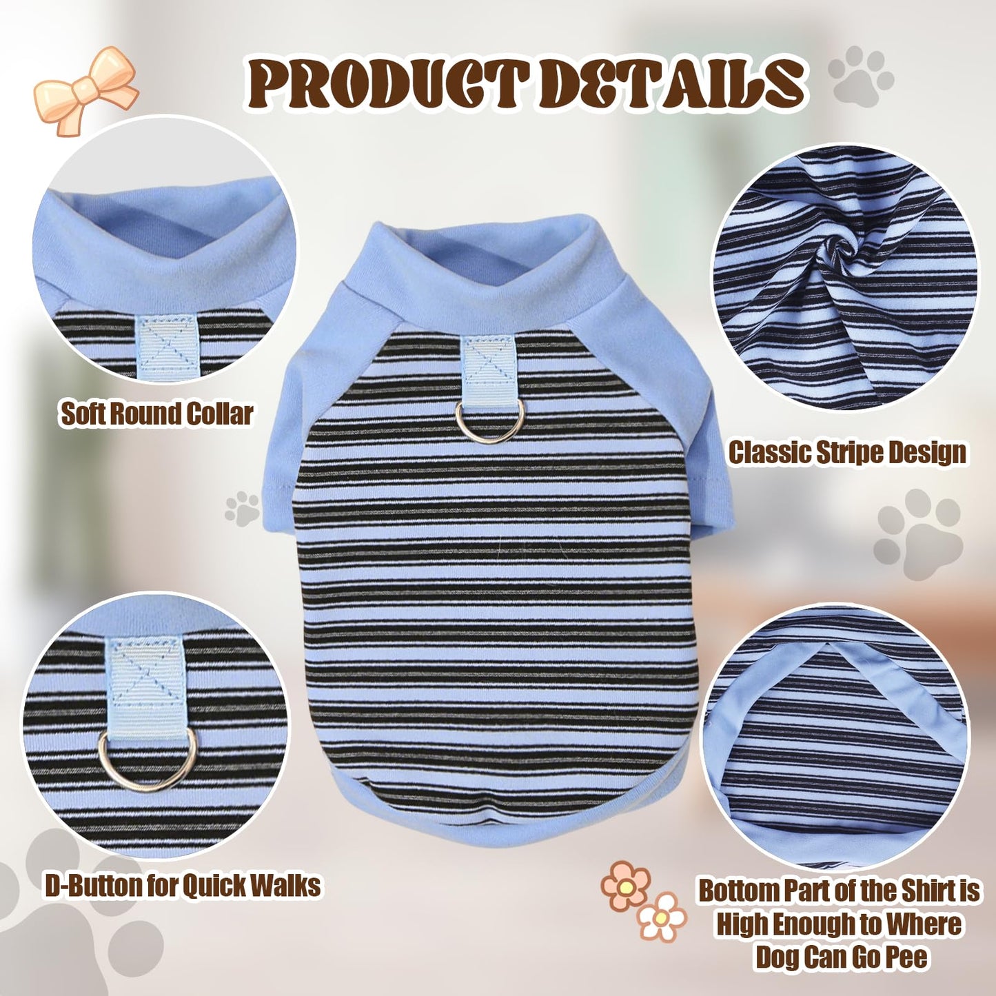 Abrigo Ropa para perros pequeños, suéter de invierno cálido a rayas con anillo de correa, sudaderas suaves para chihuahua, schnauzer, shih, tzu, yorkie, bulldog francés (azul, XL)