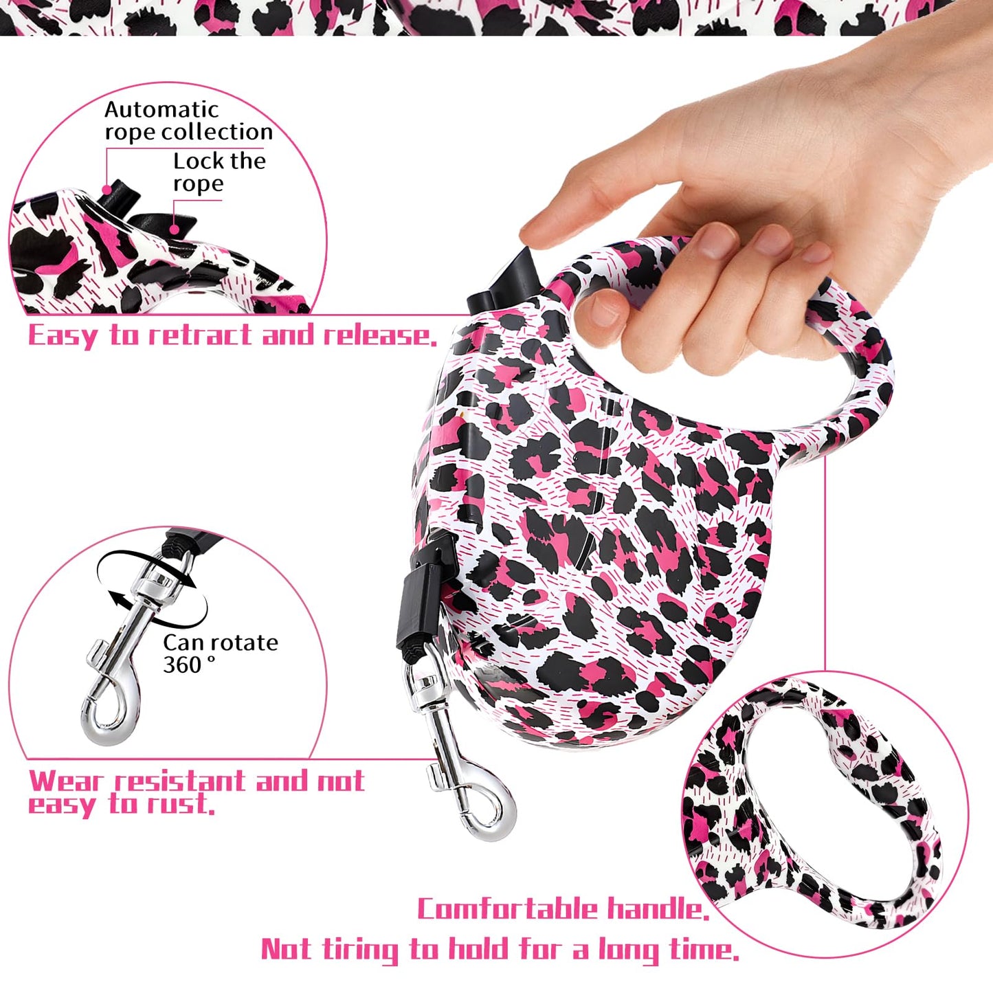 Correa Perro Extensible, Correa Retráctil, Perros Pequeños y Medianos de hasta 15 kg, Correa para Perro 5 Metros, Correa Retráctil Perros para Caminar, Trotar, Entrenar