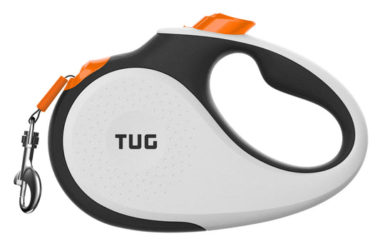 TUG 360° Sin Enredos Correa Perro Extensible | Retráctil de 5 Metros Cinta de Nailon (Medio, Blanco/Naranja)