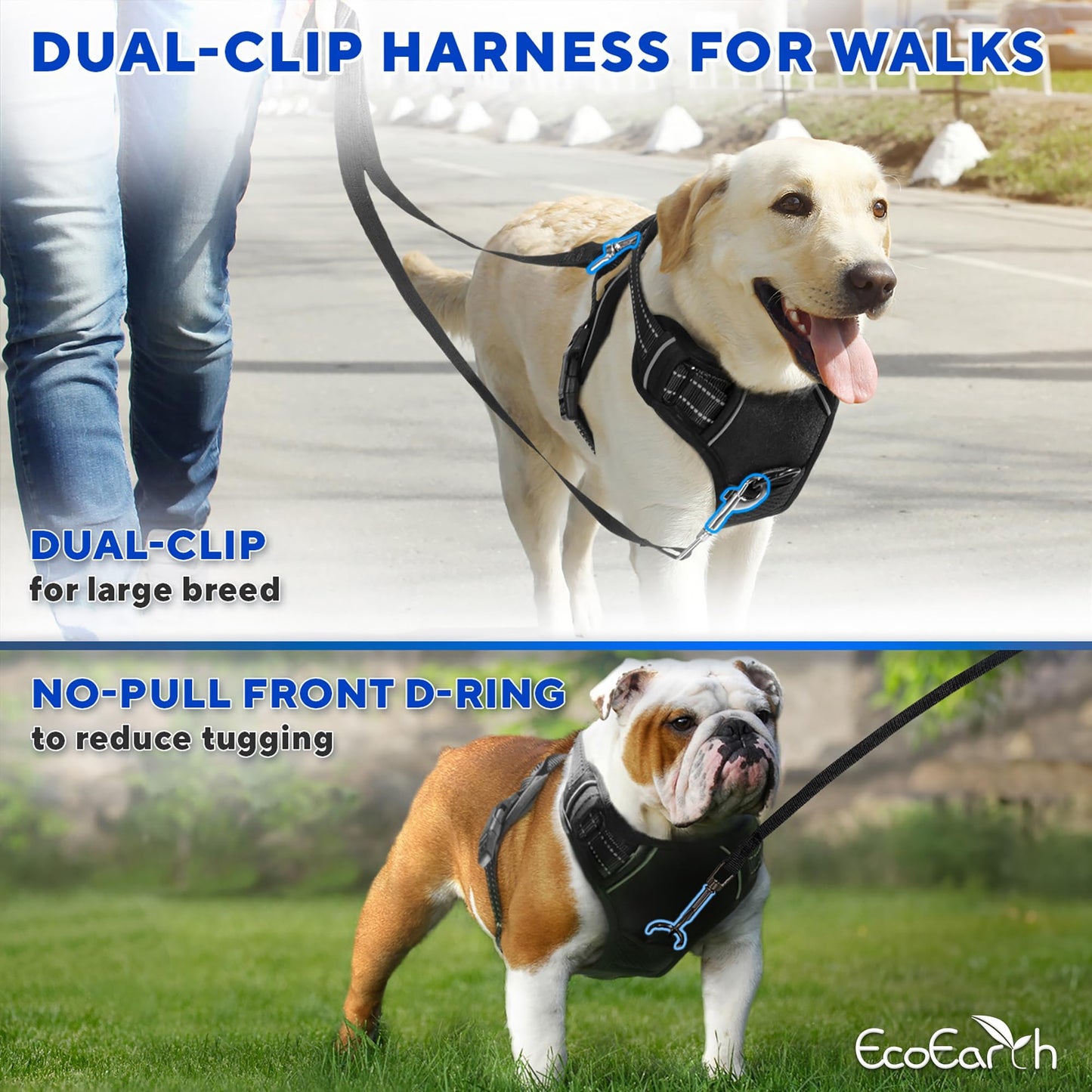 Arnés para Perros Grandes - Extragrande, Negro - Arnés para Mascotas con diseño antitirones y Acolchado Suave para Correr y Hacer Senderismo - de EcoEarth