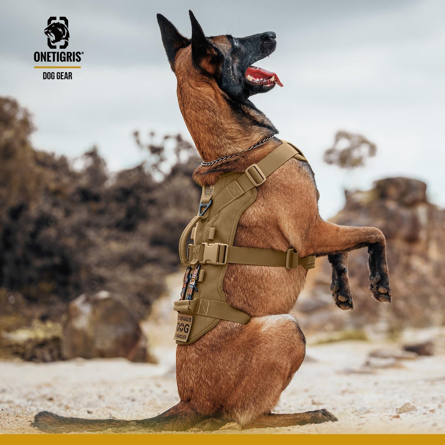 Arnés para perros, T-Bone táctico con 2 asas, a prueba de fugas, arnés ajustable para perros, caza, senderismo, entrenamiento, paseo, actividades al aire libre (marrón, XL)