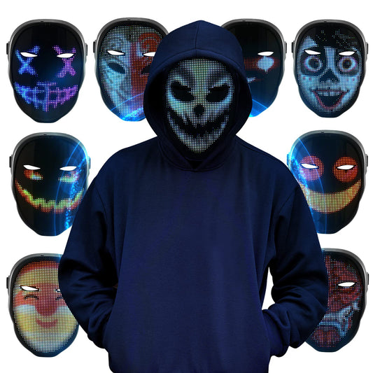 Trsaow LED Máscara de Luces Halloween con Control de aplicación Inalámbrico, 70 imágenes, 45 animaciones, Patrones/Textos de Bricolaje, Carga de Fotos y máscara de Ritmo Musical Máscaras de luz