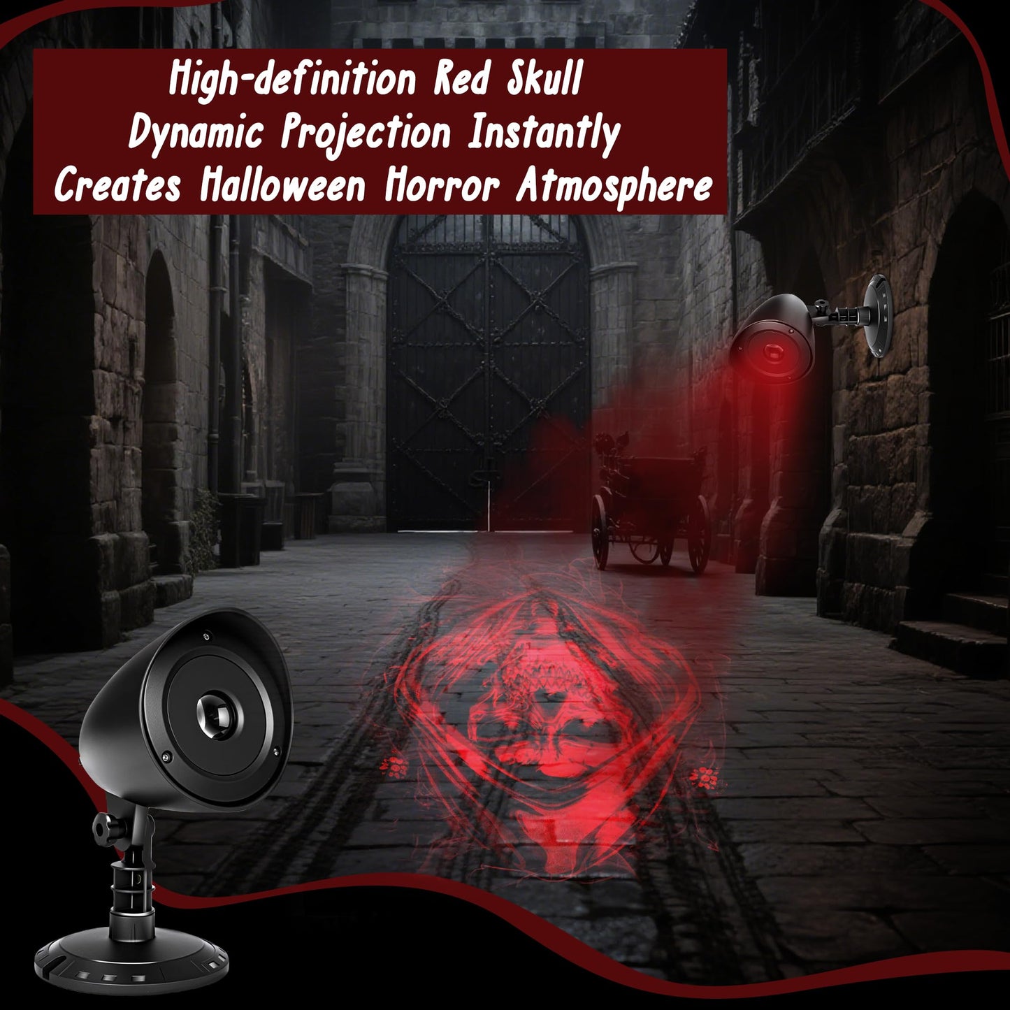 Proyector Halloween Decoracion Exterior Casa - 3D Dinámica Roja Calavera LED Lámpara Impermeable, Decoración Halloween Luces para Puerta Interior Ventanas y Jardines Decoração