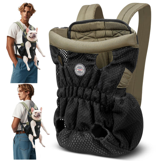 ALLSOPETS Mochila para Perros Pequeños y Medianos – Transportín Perro Ligero, Transpirable y Cómodo con Gancho de Seguridad, Manos Libres para Viaje Senderismo Exterior (Verde Oliva, M)