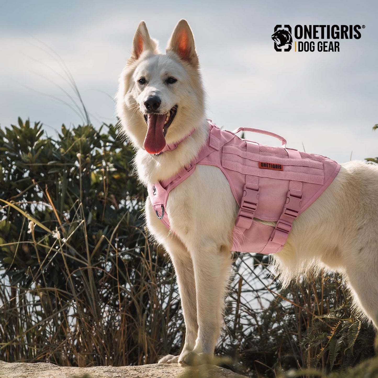 Arnés de seguridad ajustable ultra transpirable para perros grandes/medianos con 2 asas (M rosa)