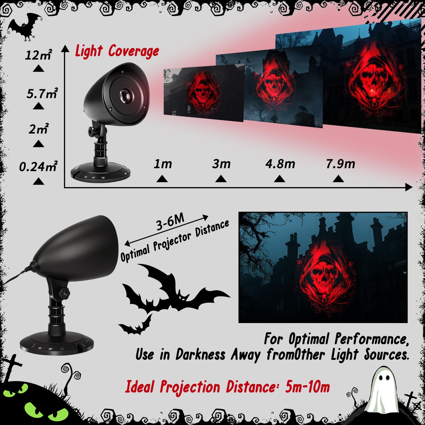 Proyector Halloween Decoracion Exterior Casa - 3D Dinámica Roja Calavera LED Lámpara Impermeable, Decoración Halloween Luces para Puerta Interior Ventanas y Jardines Decoração