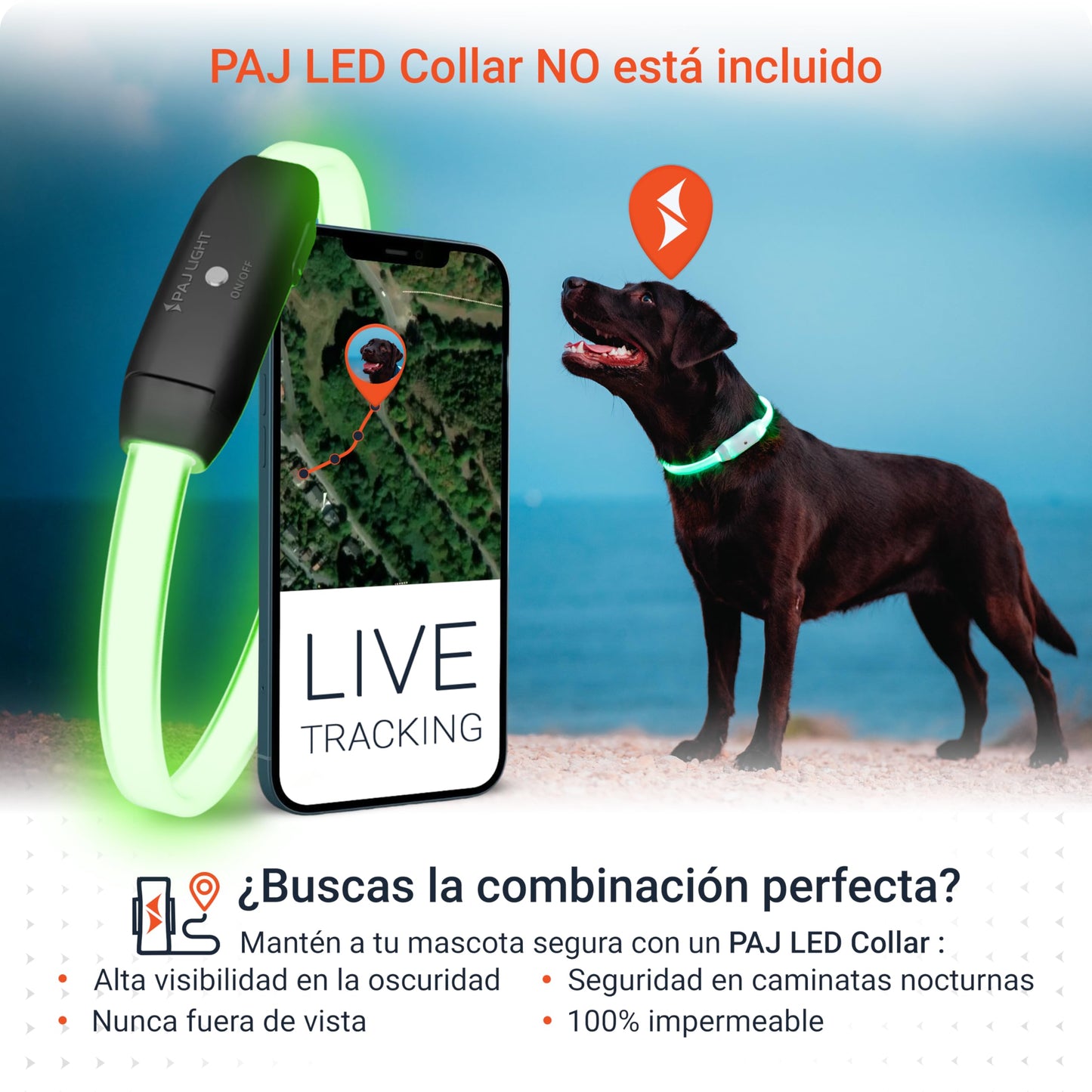 Collar Localizador GPS para Perros 4G - Alarmas de Fuga + Seguimiento Global en Tiempo Real - Batería hasta 10 días - 100% Resistente al Agua (IP67) - con Luces LED - Apto para Cualquier Collar - Azul
