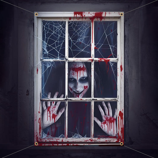 Decoracion Miedo Pancarta Halloween para Puerta Exterior Pared Casa Embrujada Decoración Halloween Espeluznante Fantasma Zombi Pancarta de Fondo de Terror Pósteres Accesorios Casa