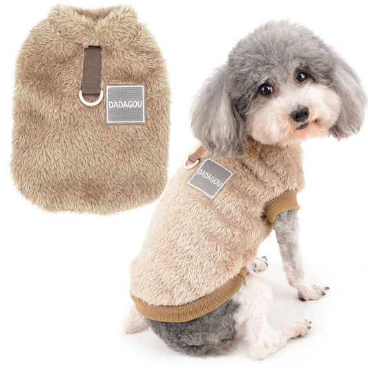 Abrigo Chaqueta para Perros Pequeños Invierno Ropa de Forro Polar Cálida Suave Mullida Jerséis para Cachorros con Anillo en D para Arnés Correa Ropa para Mascotas Chihuahua Gatos Marrón L