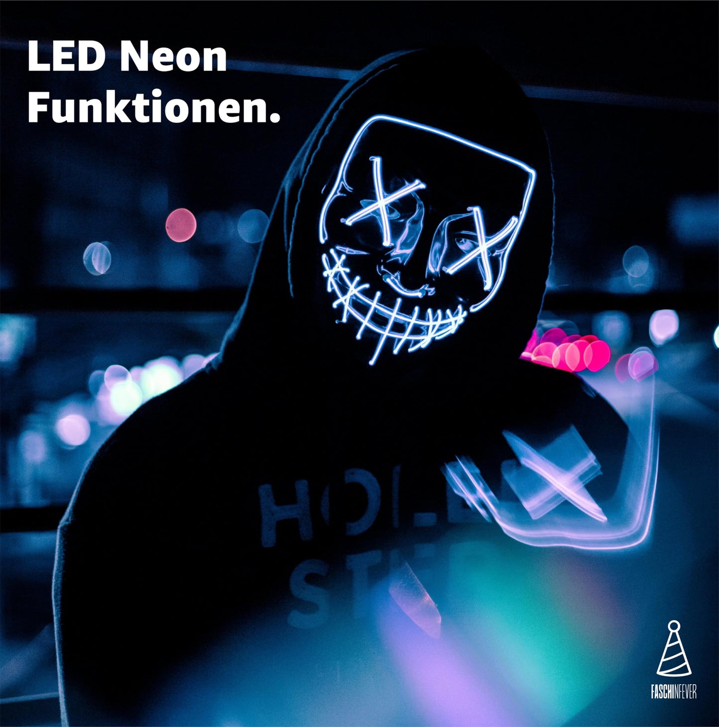 Disfraz Máscara led de Halloween Purge azul, máscara de disfraz con control para Halloween, carnaval y como disfraz para hombres y mujeres, colores a elegir